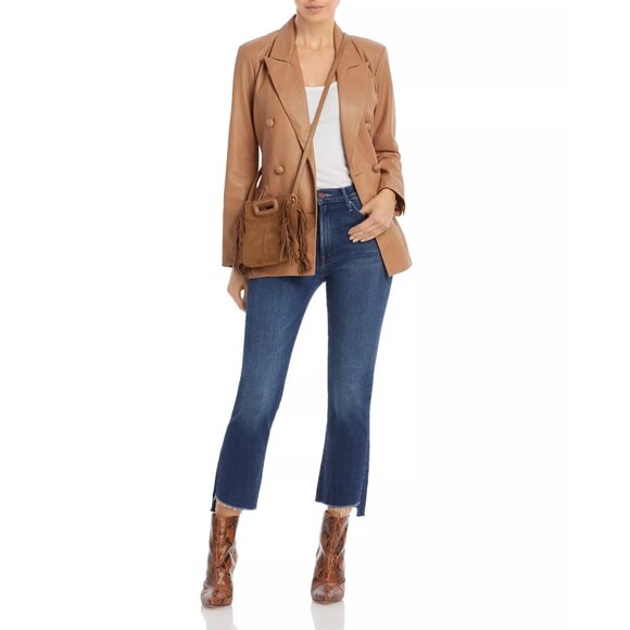 228$ MOTHER The Insider Crop Step Fray Flared Jeans High Rise Size 26 Dark Blue - Picture 5 of 6